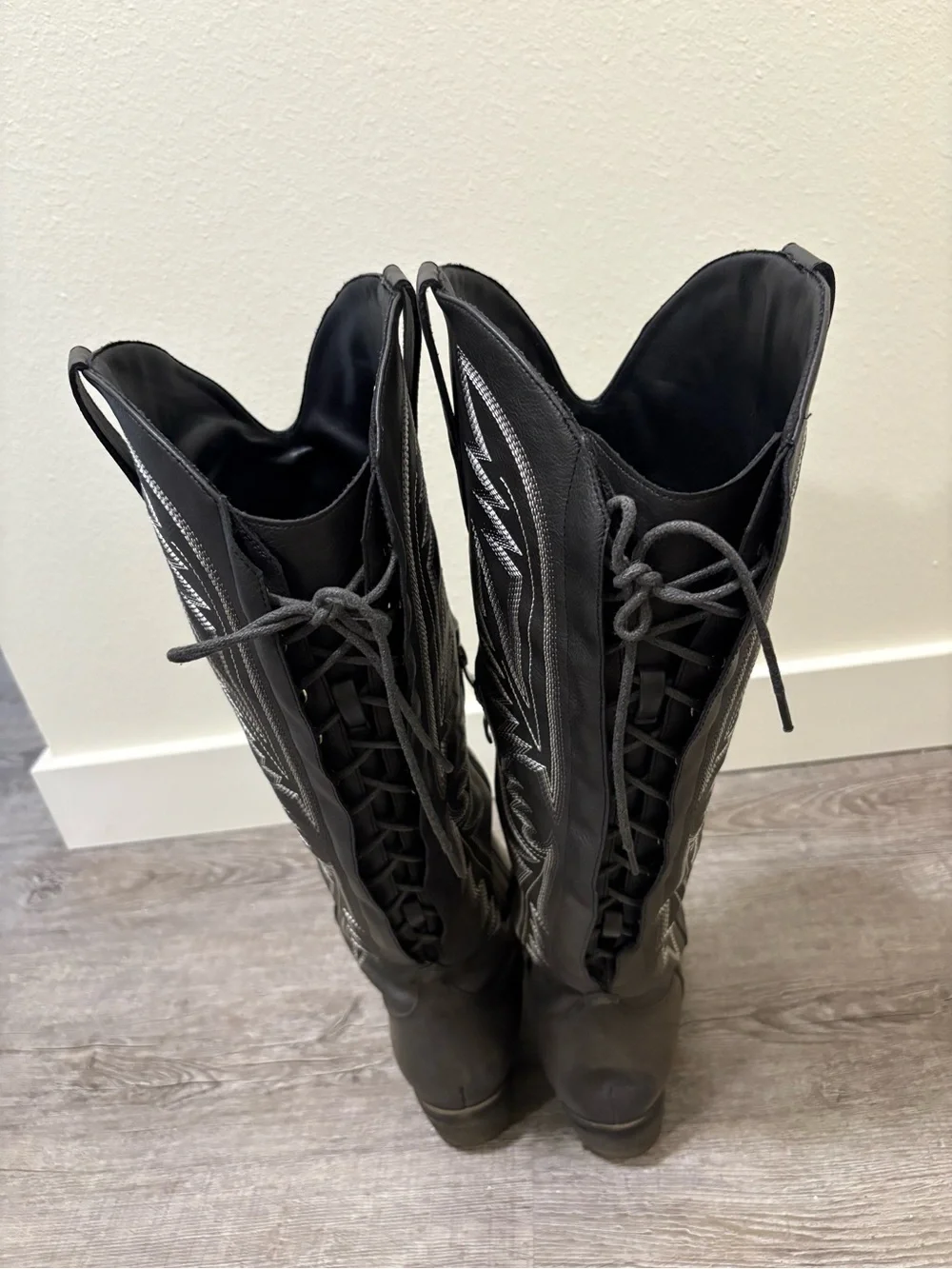 Black Embroidered Tall Western Boots - Women's